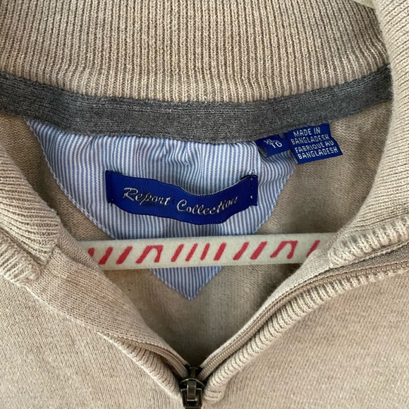 Report Collection Men’s Beige Pullover Sweater with Quarter Zip - Picture 2 of 6